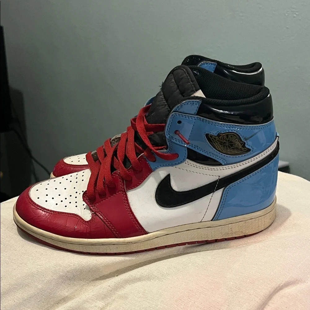 Nike High-Top Sneakers in Red, White, Black with Blue/Red Laces